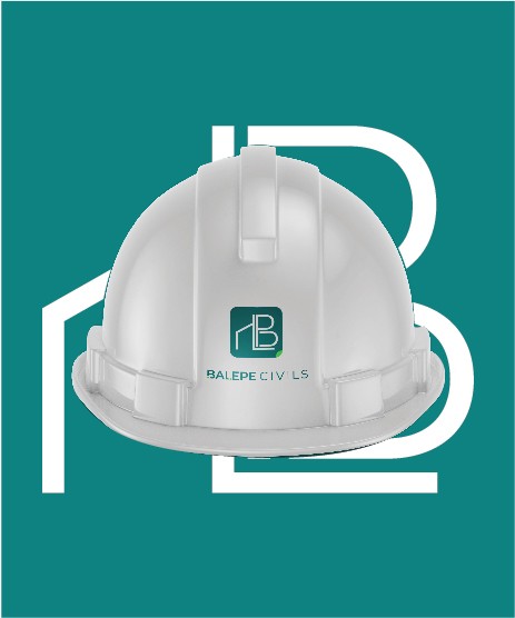 Product mockup of a white safety helmet featuring the company logo, placed on a backdrop in the brand’s signature turquoise