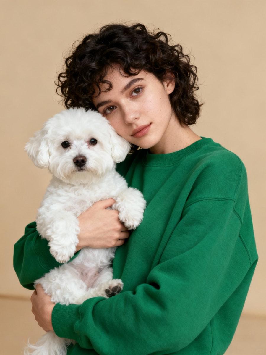 man holding white dog