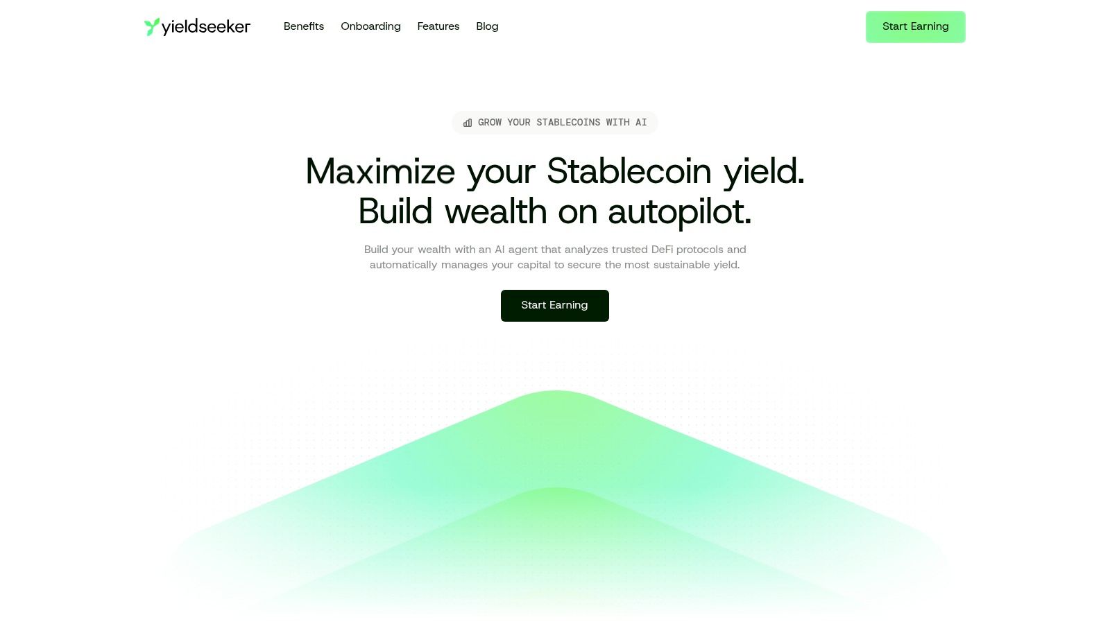 Yield Seeker dashboard showing automated yield generation for stablecoins.
