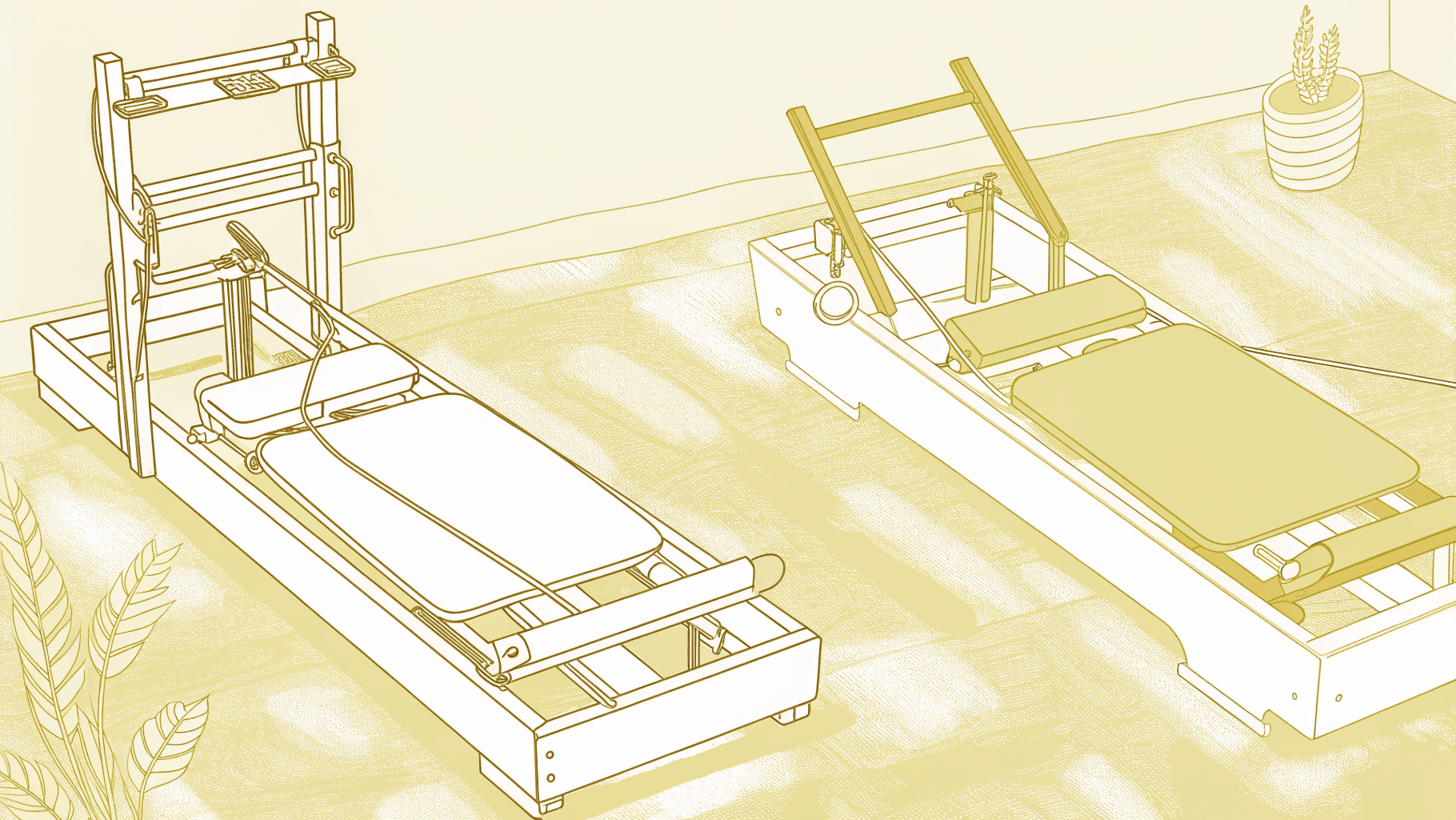 Reformer versus Megaformer side-by-side showing slack versus continuous spring tension
