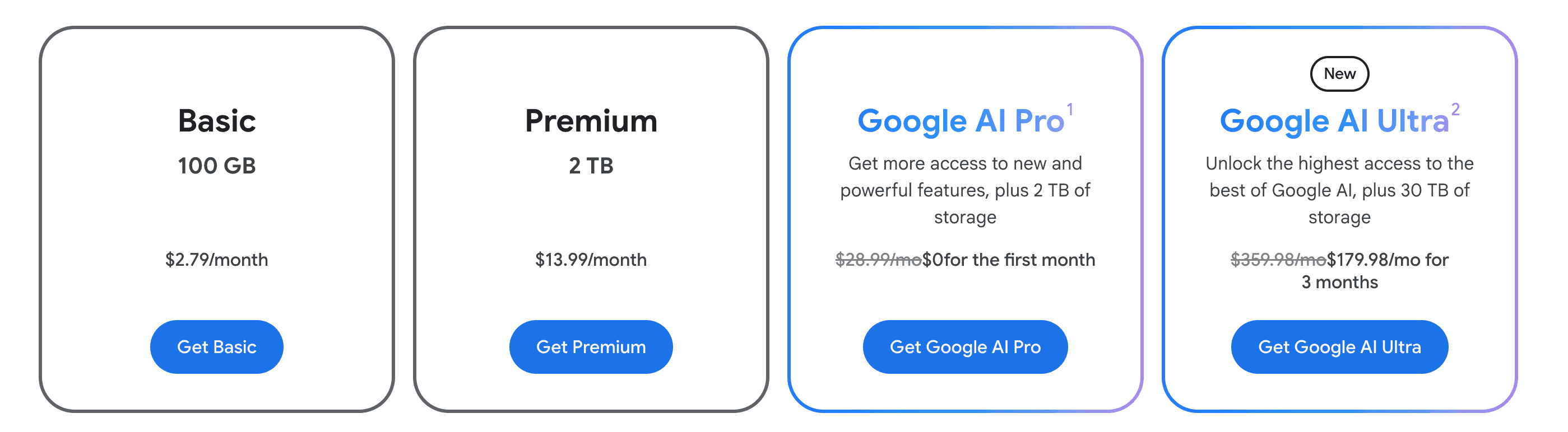 Pricing for Google One plans