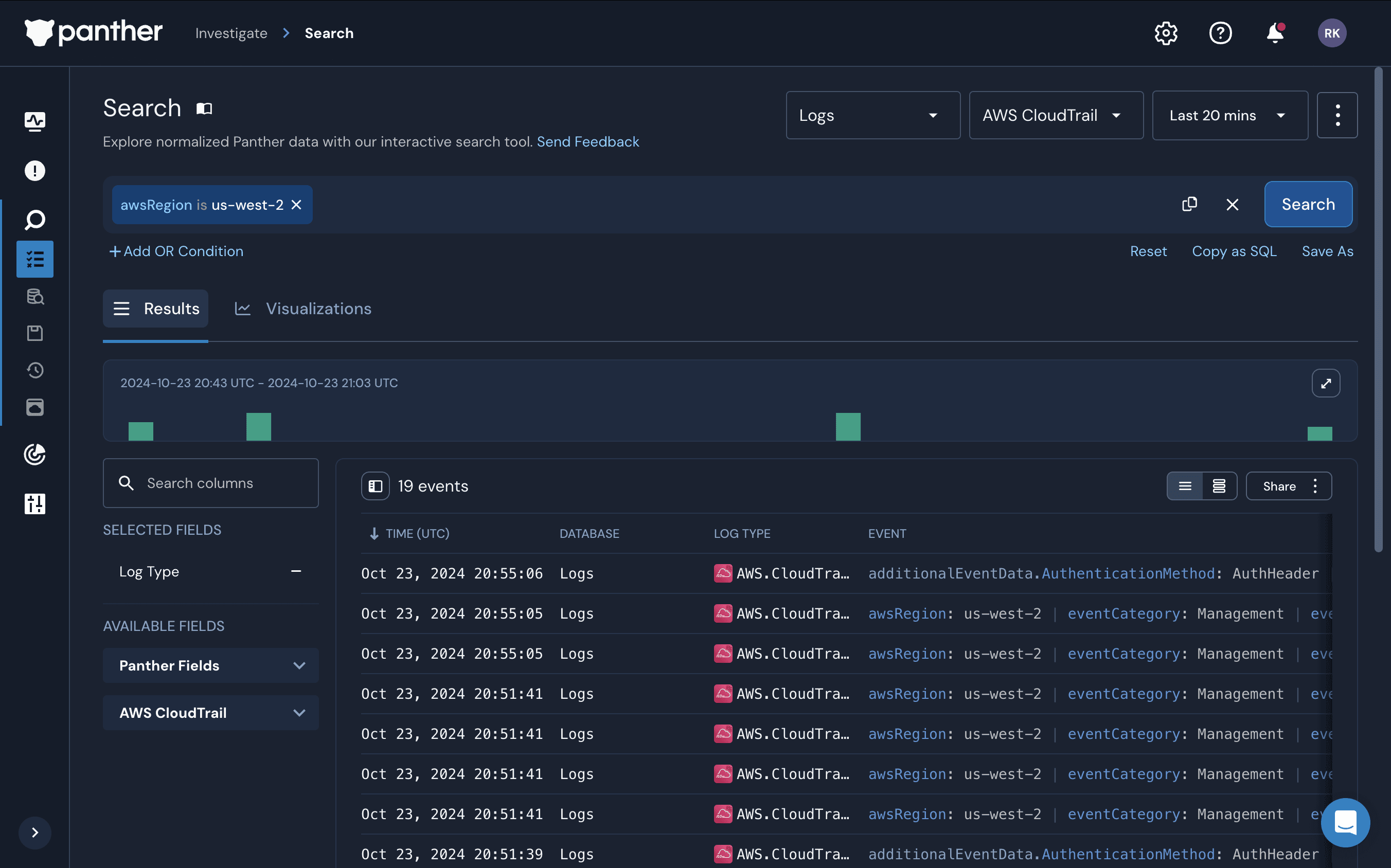 Panthers Search interface