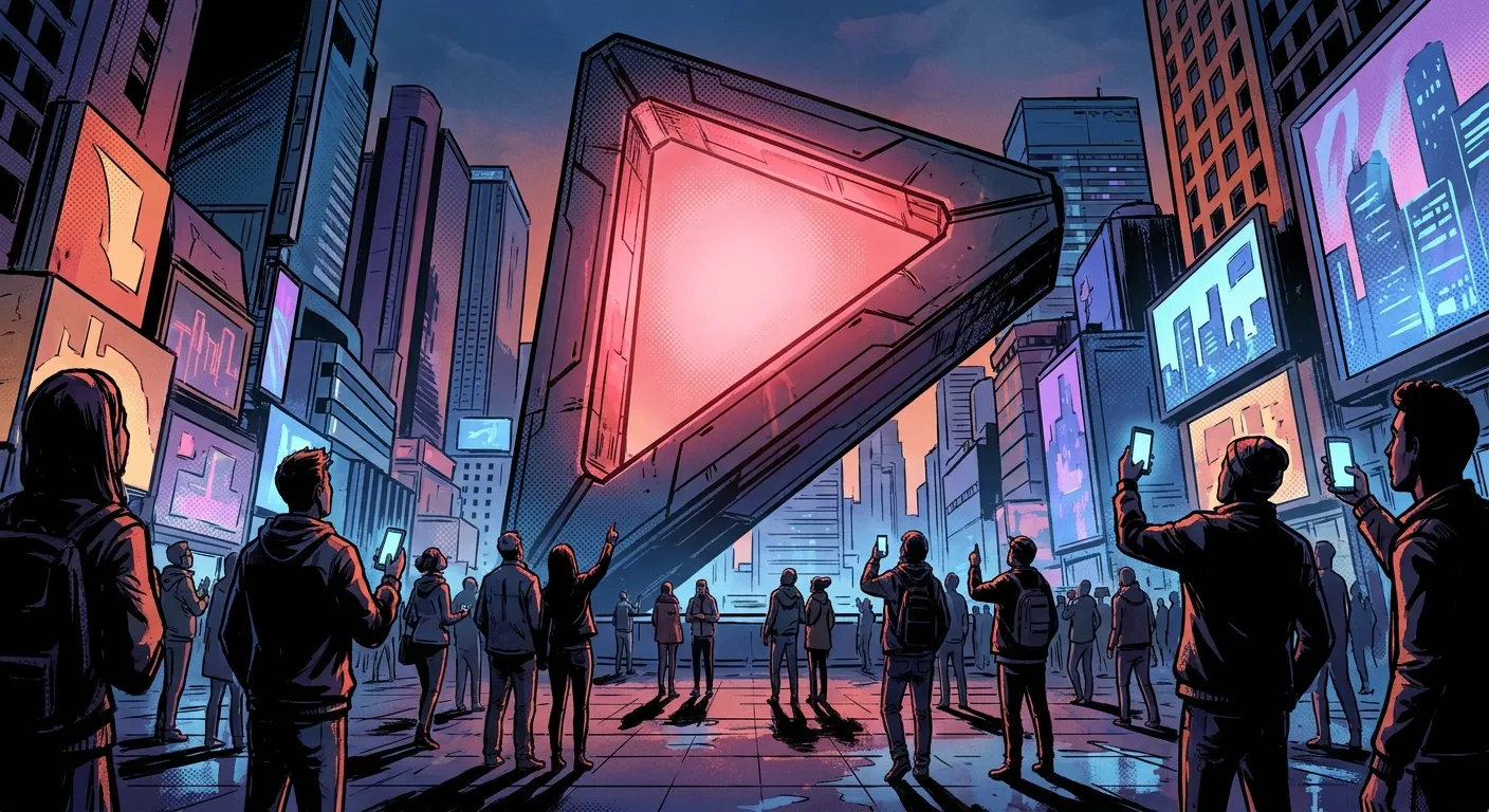 RockN' Socials cityscape with a glowing icon; digital marketing scene.