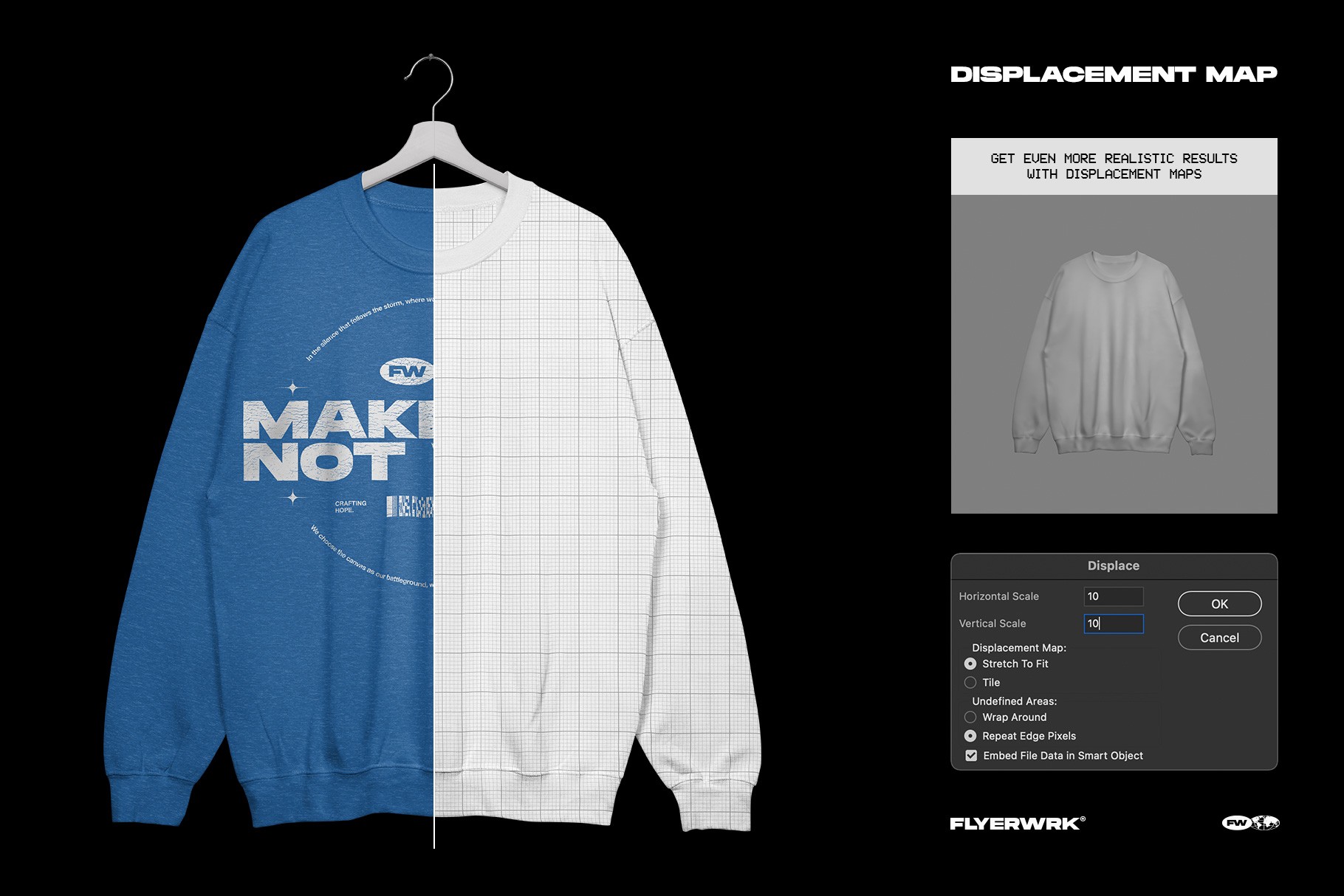 Gildan 18000 Crewneck Hanging mockup displacement map for realistic print effects
