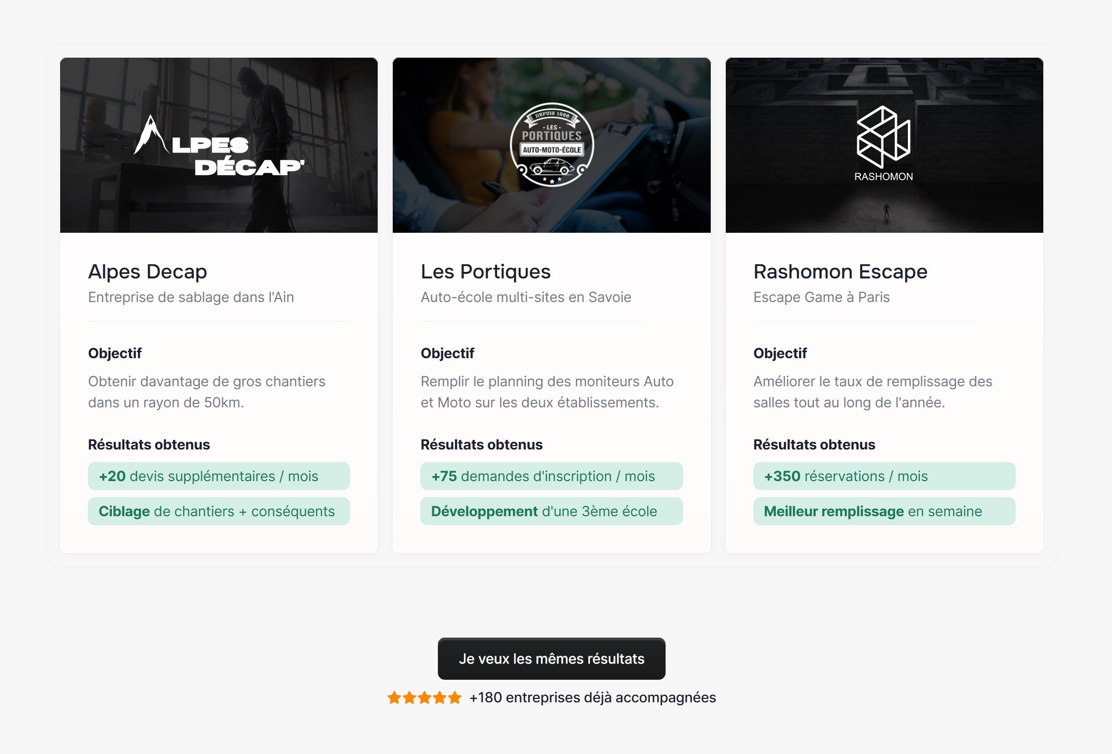 section preuve sociale landing page leaddy