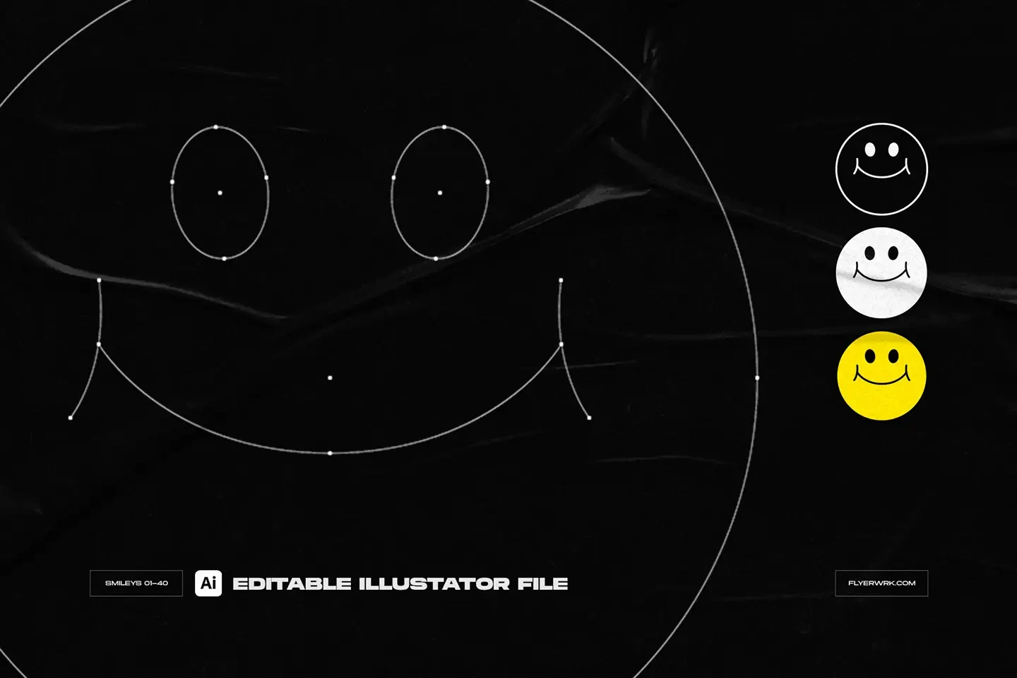 Editable Y2K Abstract Acid smiley vector in Adobe Illustrator format