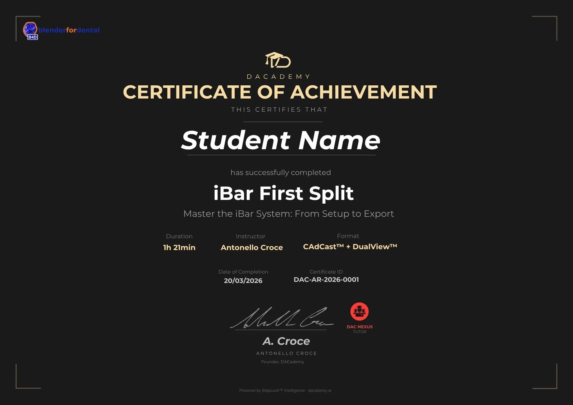 iBar First Split Certificate