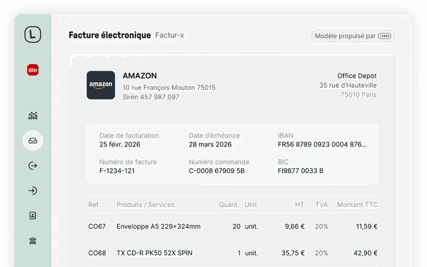 Tableau de bord Libeo avec facture électronique