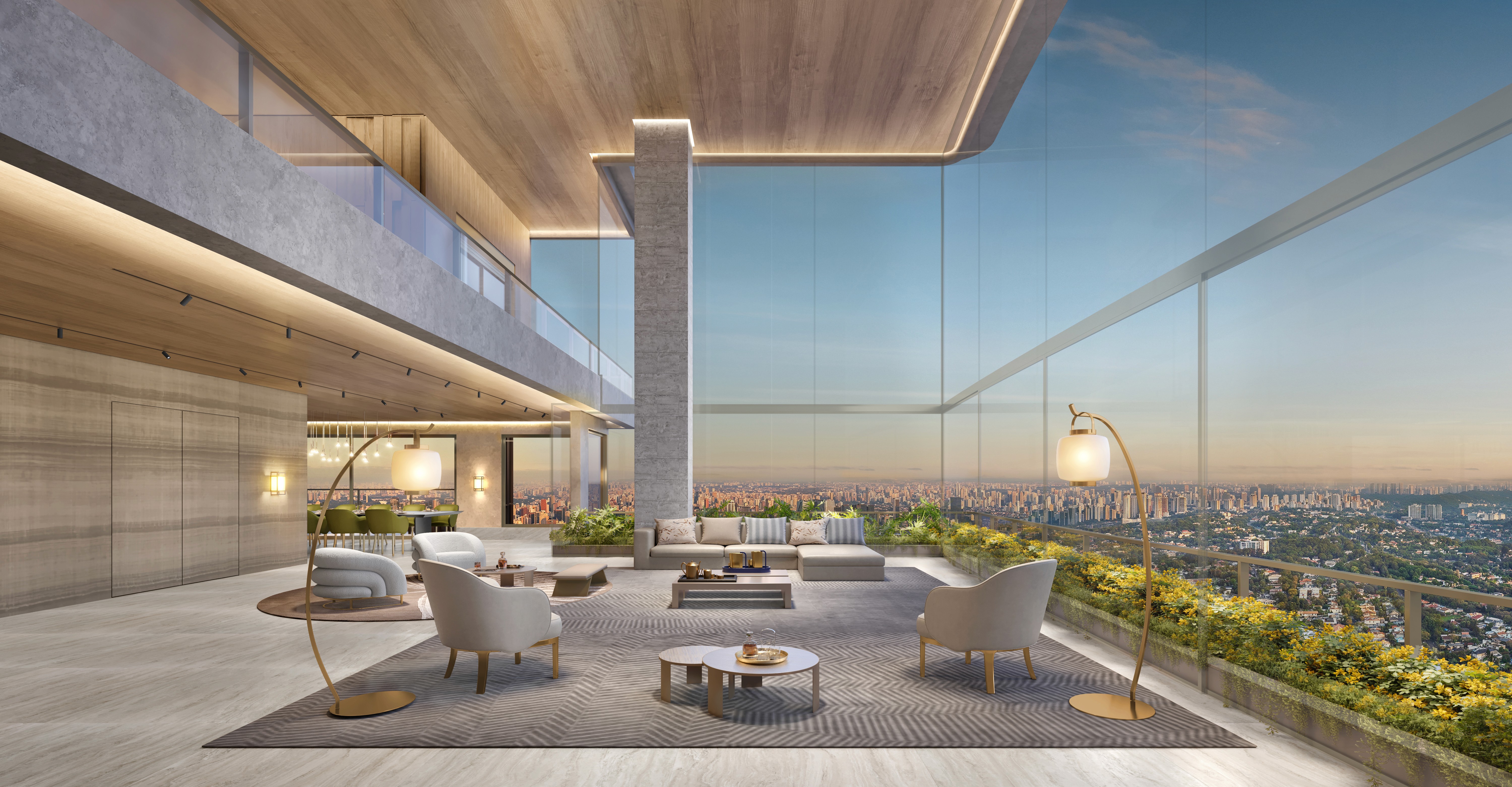 Curved modern skyscraper against a clear blue sky.