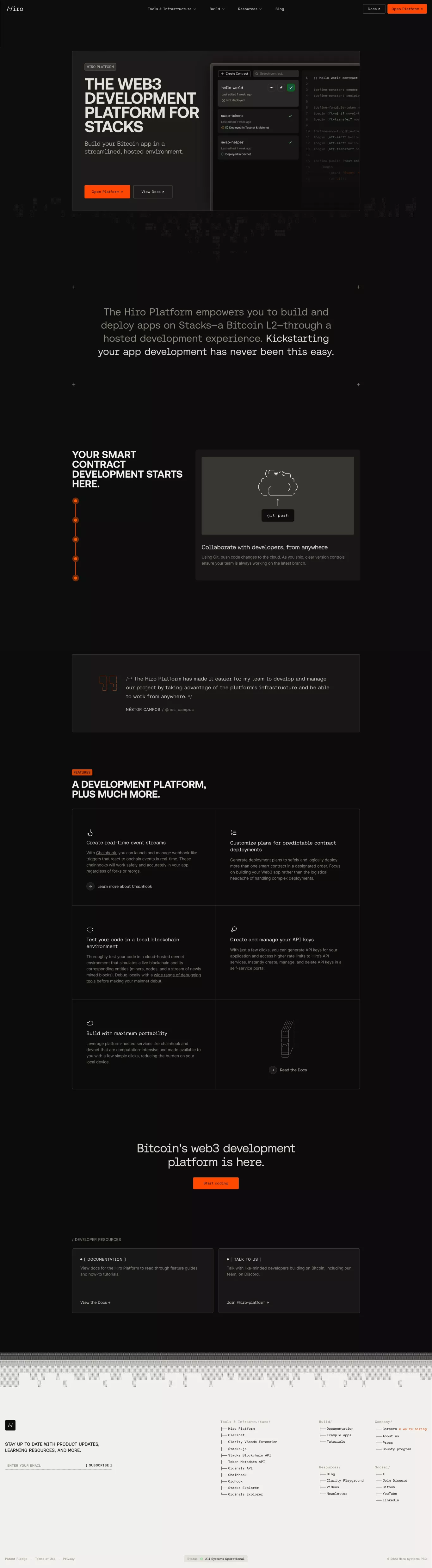 Platform landing page screenshot showcasing Tech and NFT / Crypto / Web3 design