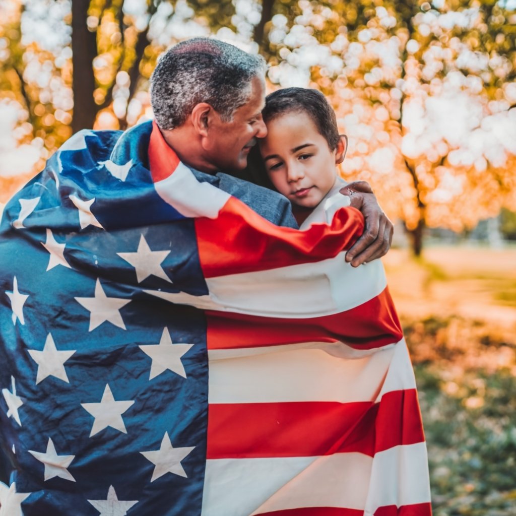 Collage of U.S. flag, citizenship certificate, and immigrant family symbolizing U.S. Citizenship and Immigration Services.