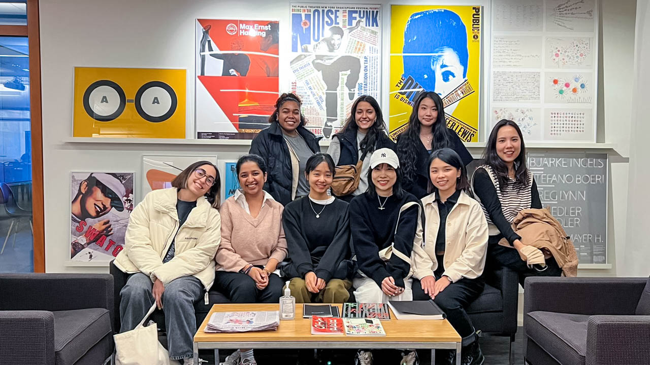 group photo of students from the Class of 2024 at the Pentagram headquarters