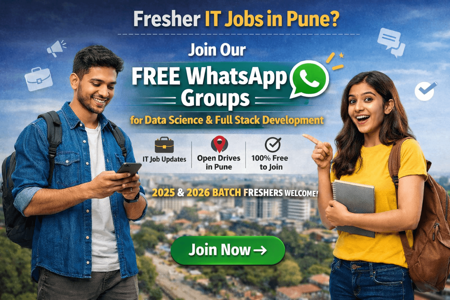 Free WhatsApp Groups for Fresher Jobs in Pune – IT, Data Science & Full Stack Opportunities by upGrad