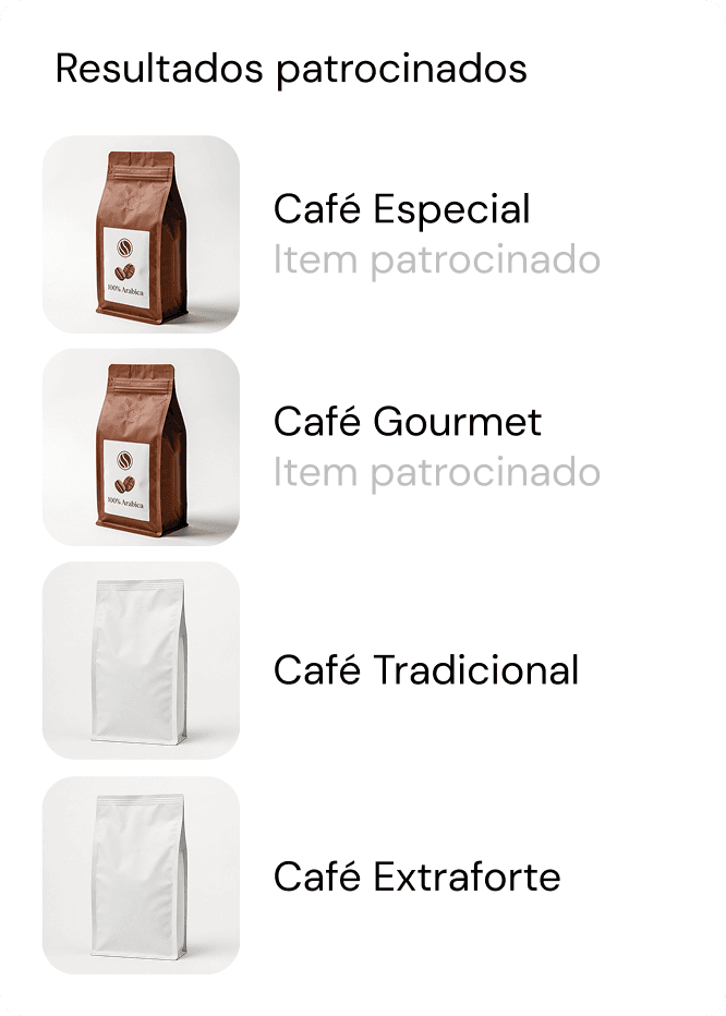Resultados patrocinados na busca do app