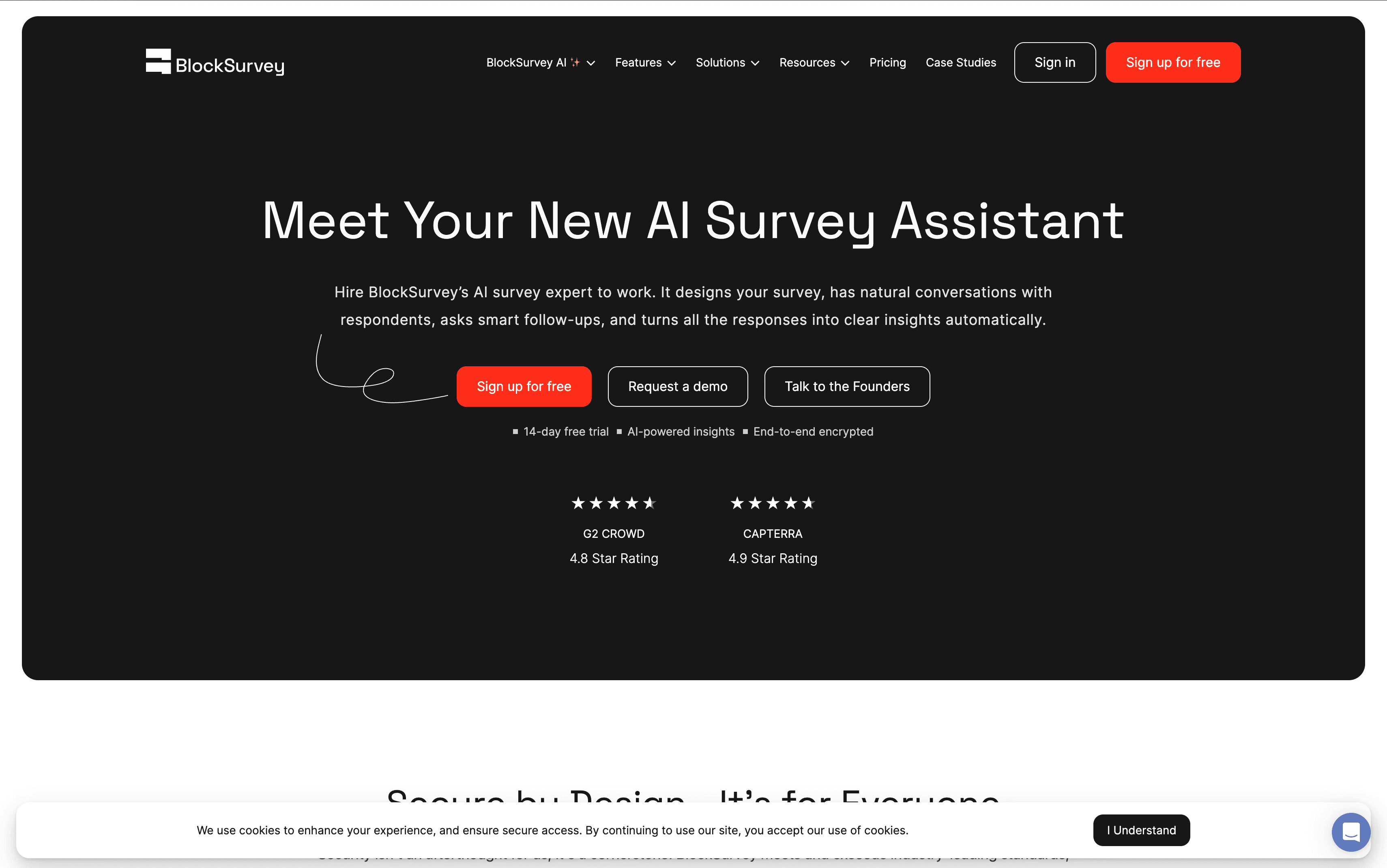 BlockSurvey privacy-focused Web3 survey and forms platform homepage