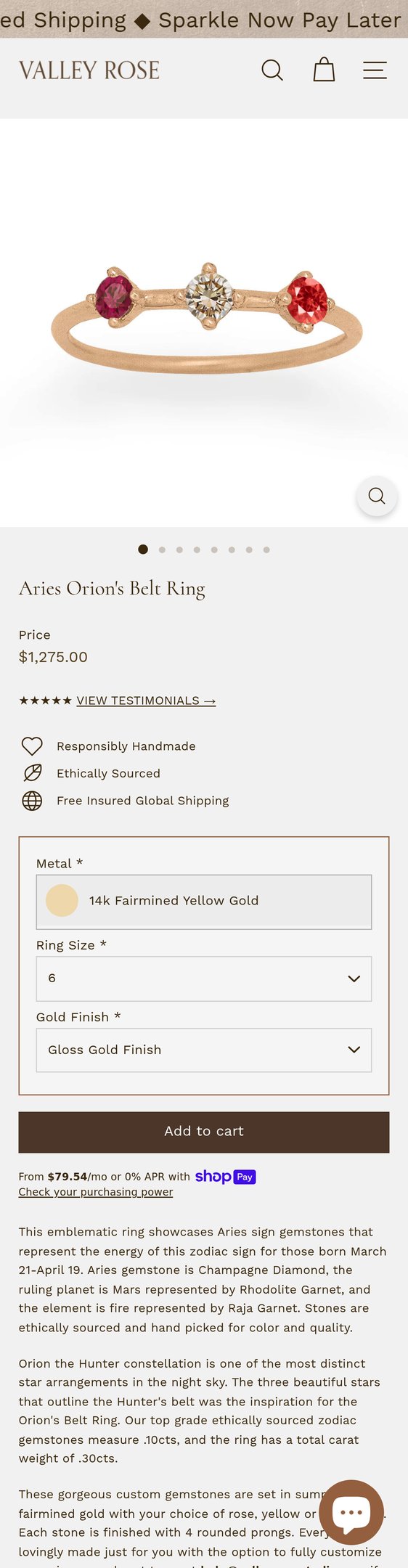 Jewelry product options include: ring for Aries Orion's Belt Ring from Valley Rose.
