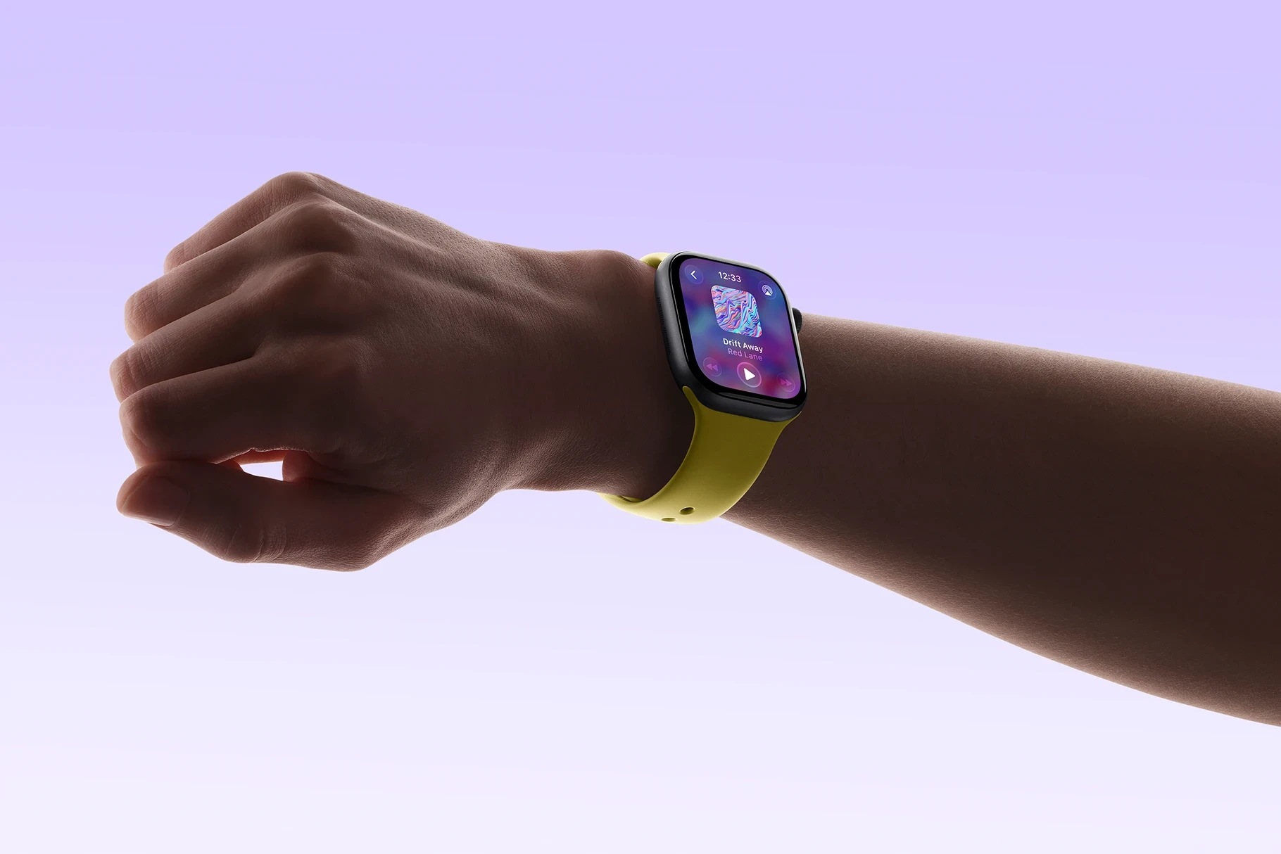 Apple Watch Series 11 in-hand mockup with realistic wrist pose, customizable smartwatch screen, and soft lighting.