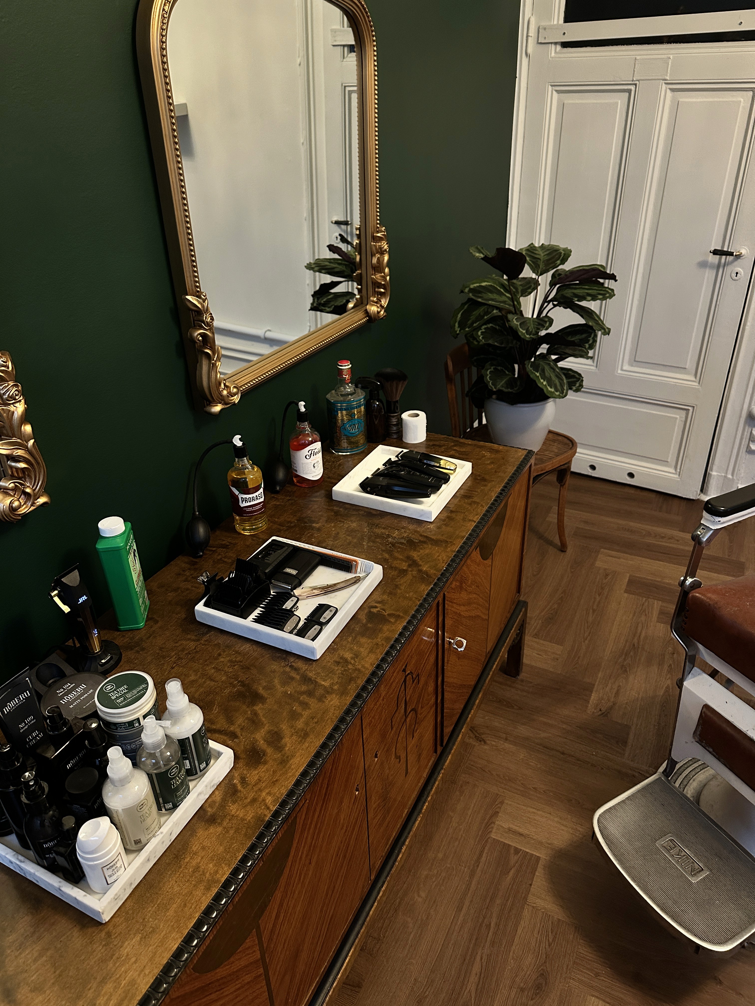 Modern hair salon with mirrors and styling chairs