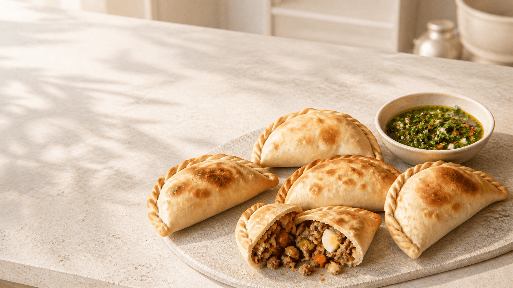 Panamia empanadas and chimichurri prepared for sampling