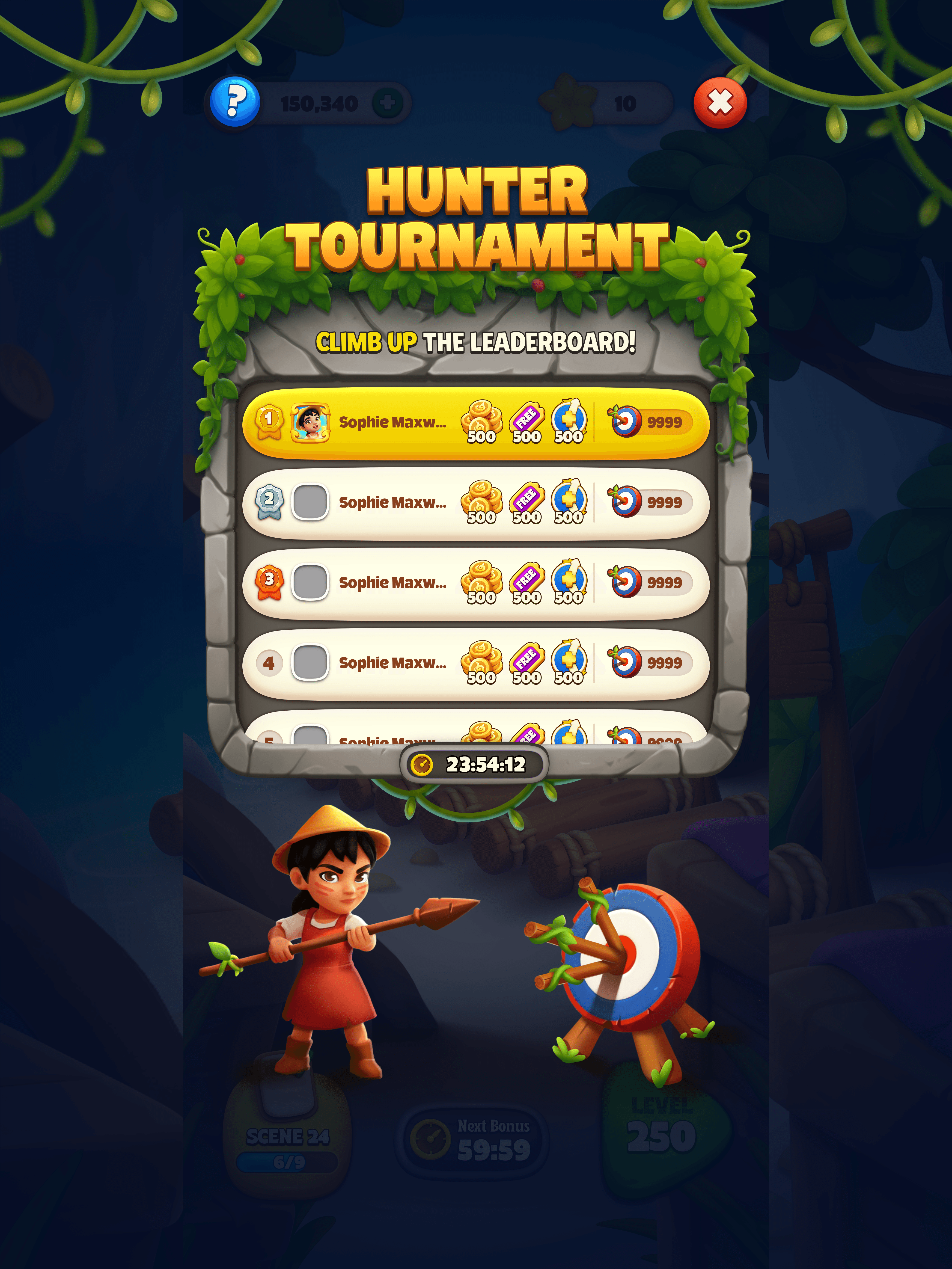 Hunter Tournment - Hunt and Beat the levels to reach the top of the leaderboard, the more you beat - the higher you rank!