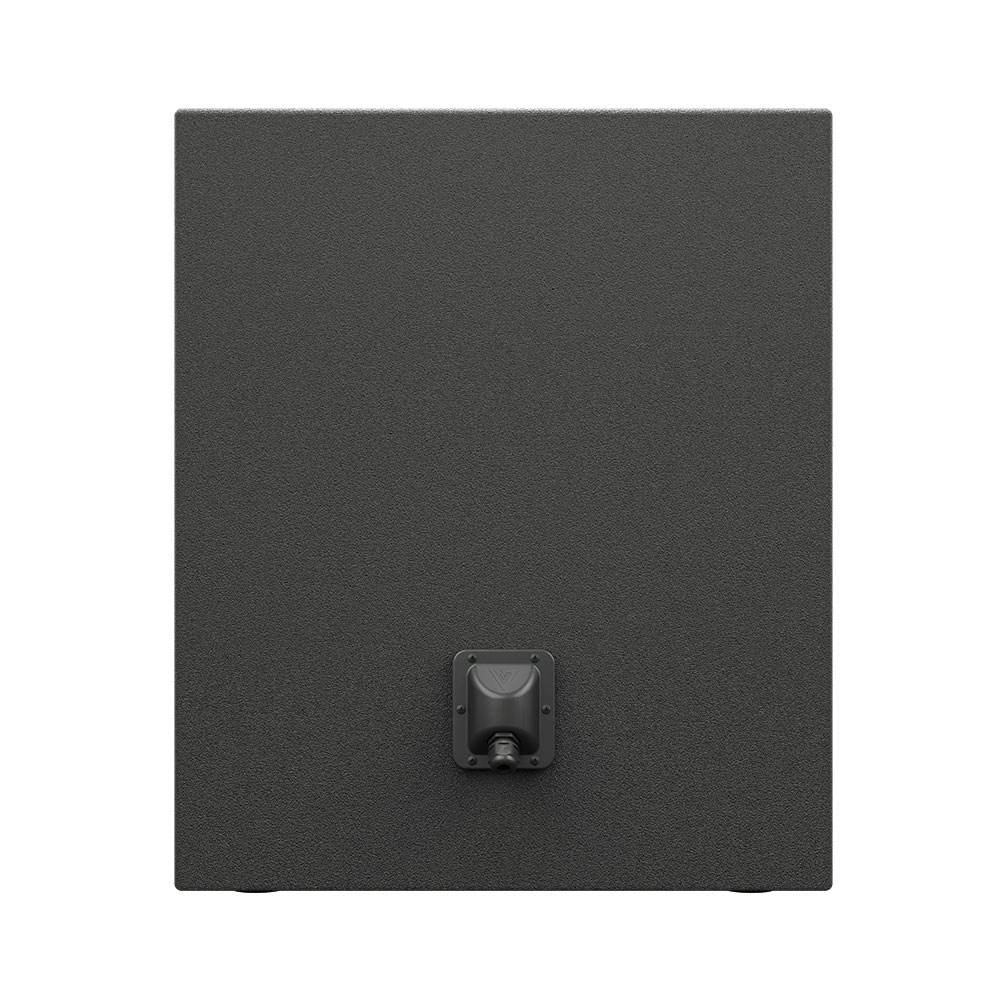 Black textured speaker cabinet with a handle.