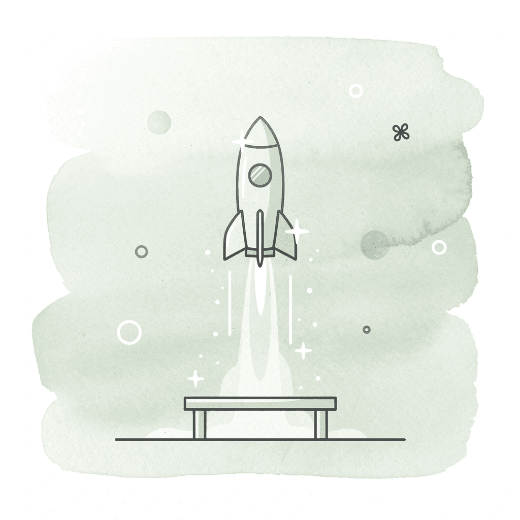Scene illustration of a product launching upward, representing new seller ambitions on Amazon