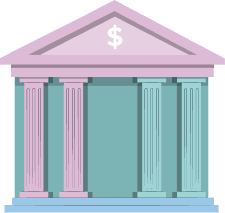 Stylized graphic of a bank