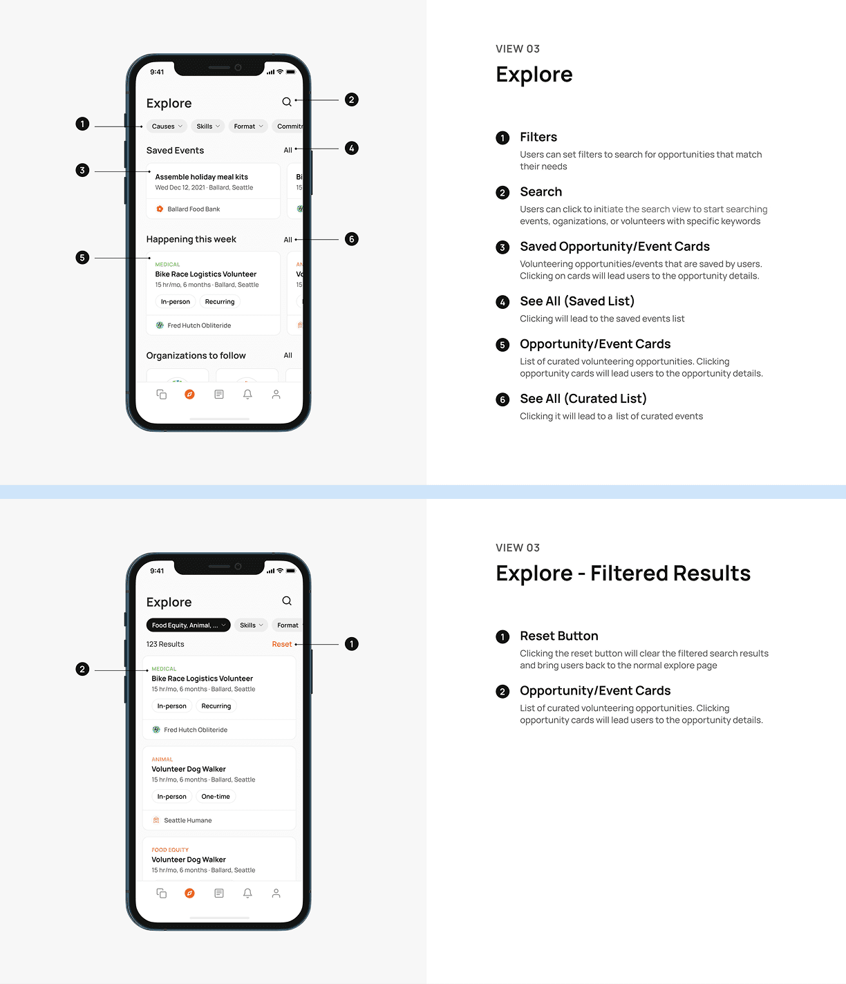 Images of 2 screens on a phone with descriptions