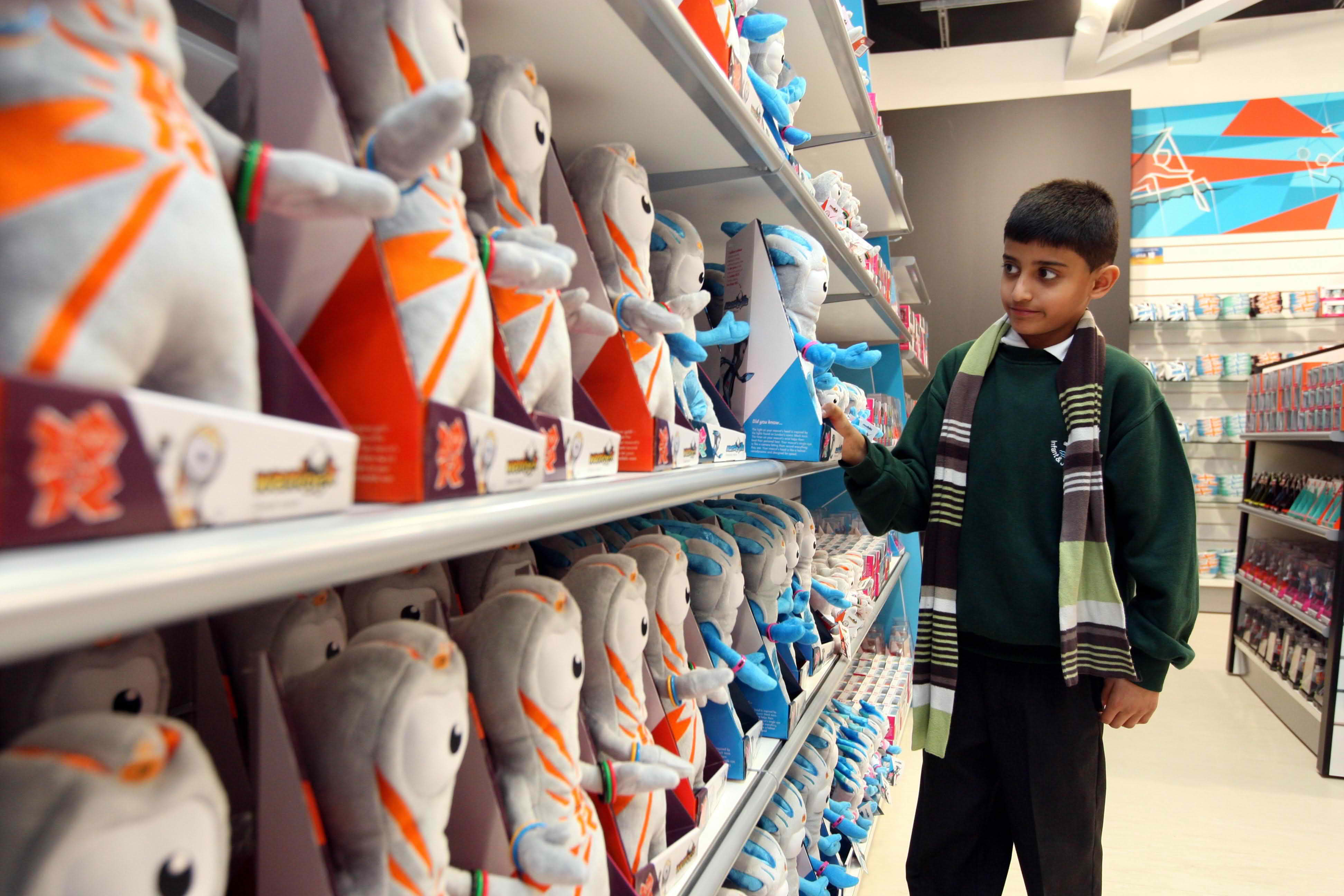 Olympic mascot merchandise shelving with bespoke retail display systems for London 2012 shop