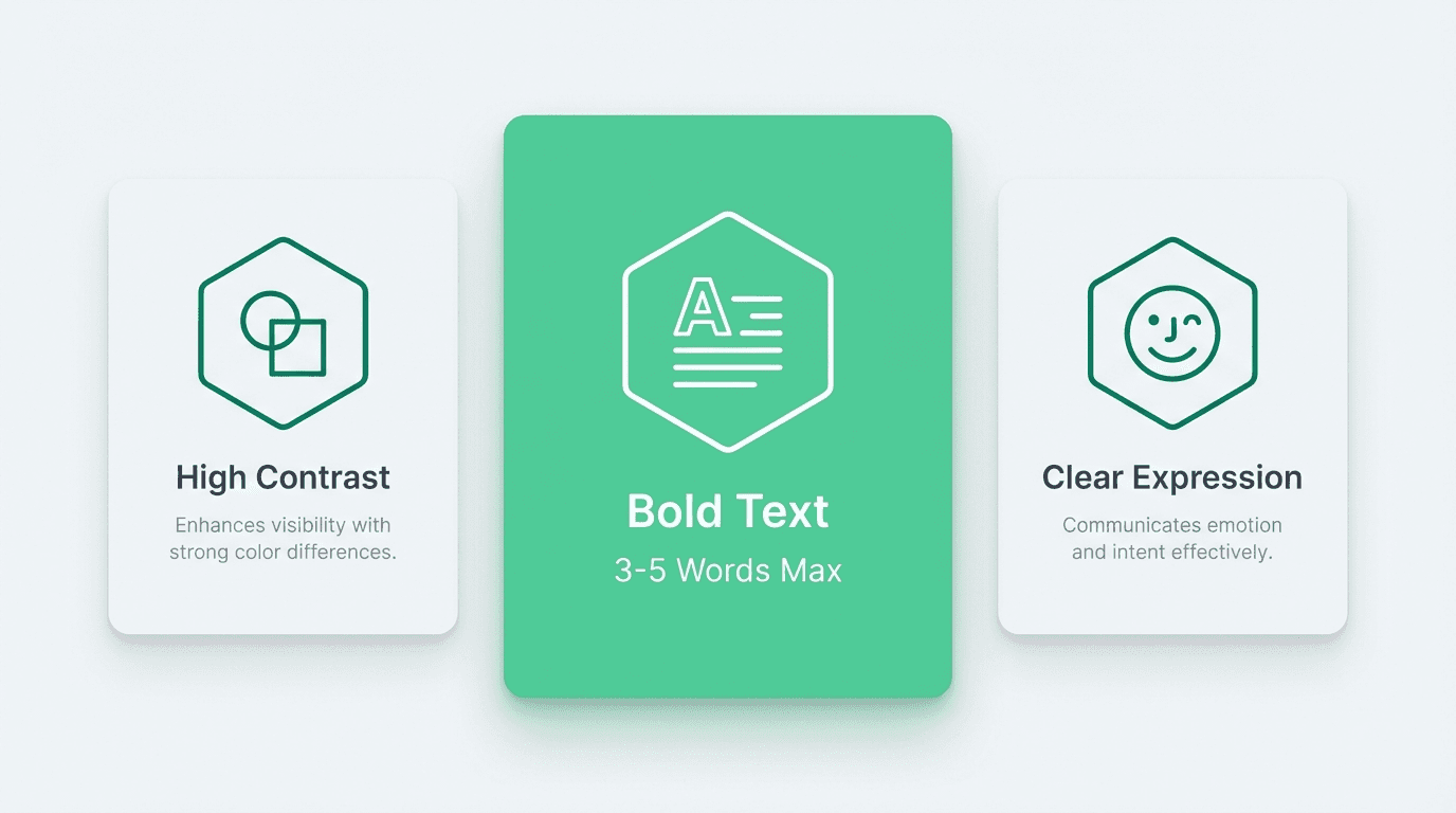 Key elements of high-CTR YouTube thumbnails: contrast, bold text, expressive faces