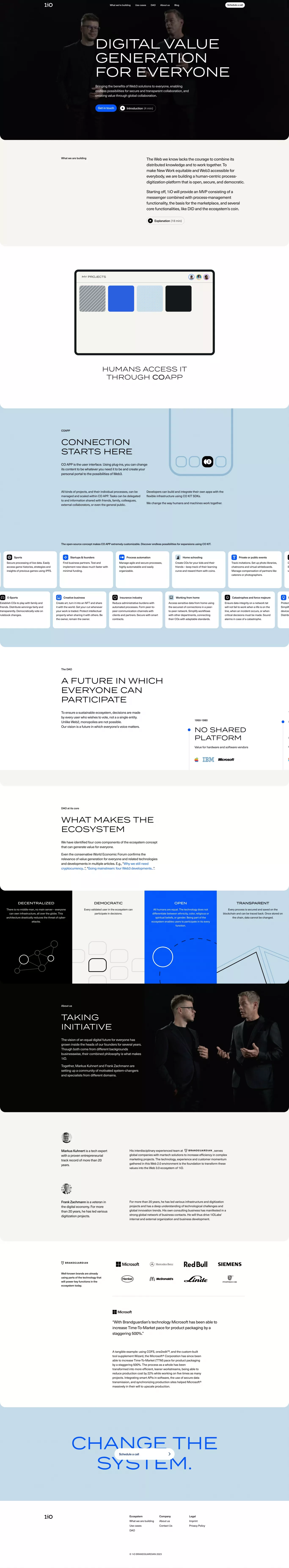 Digital value generation for everyone landing page screenshot showcasing Tech and NFT / Crypto / Web3 design