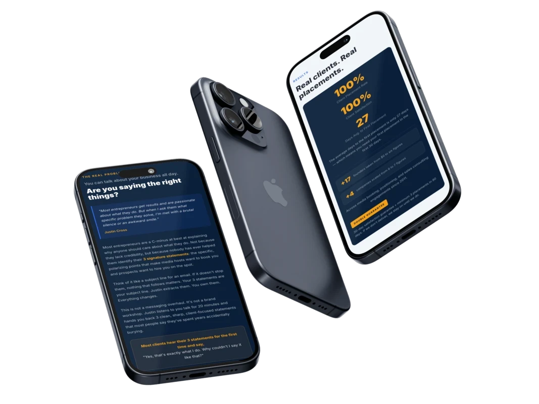 Justin Cross Media website 3 floating phones