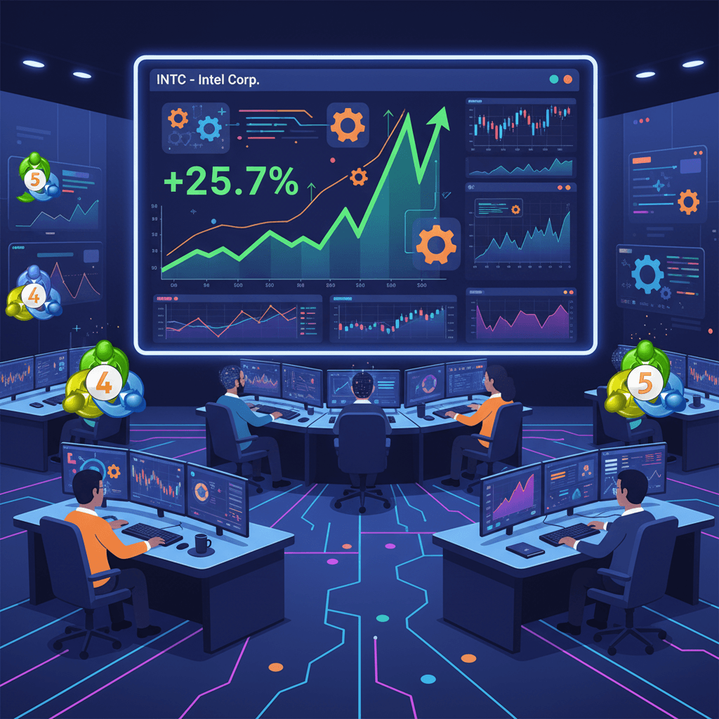 Algorithmic and copy trading dashboards reacting to Intel's stock spike