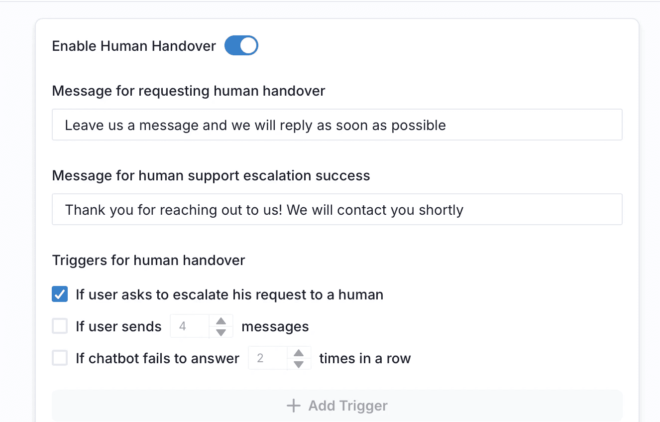 Enable human handover trigger