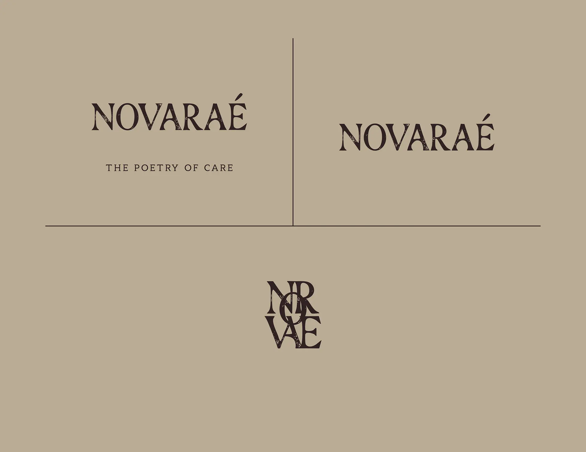 Logo system and monogram design for Novarae haircare brand identity showing logotype variations