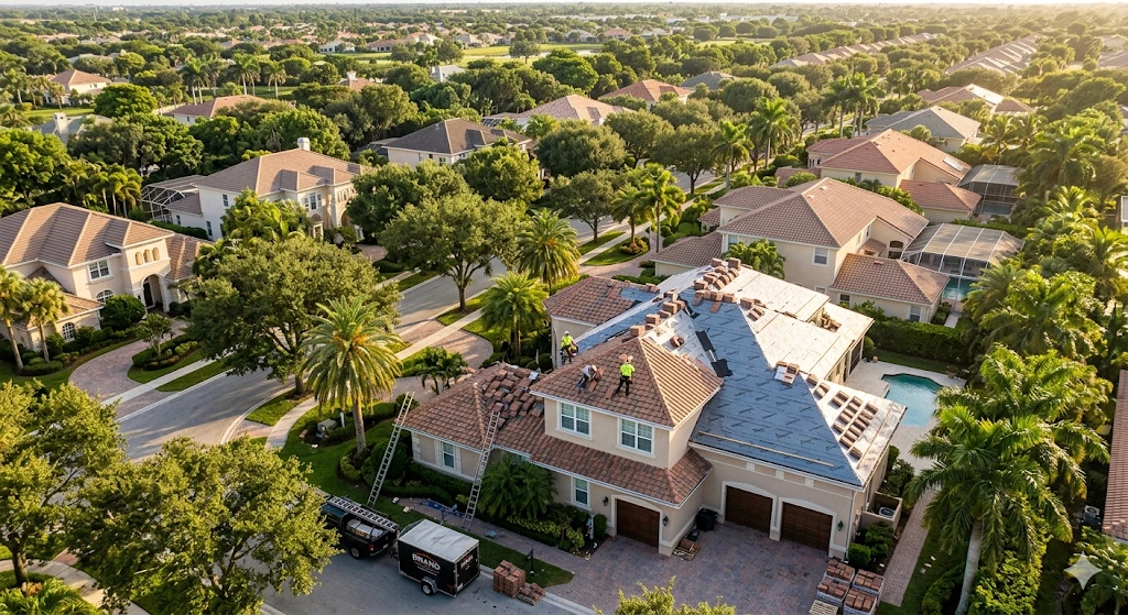 Roofing contractor Plantation FL — barrel tile roof replacement on residential home in Jacaranda by Roofing Network licensed contractor
