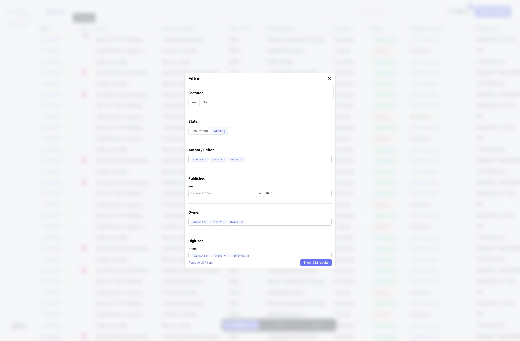 Table filter UX