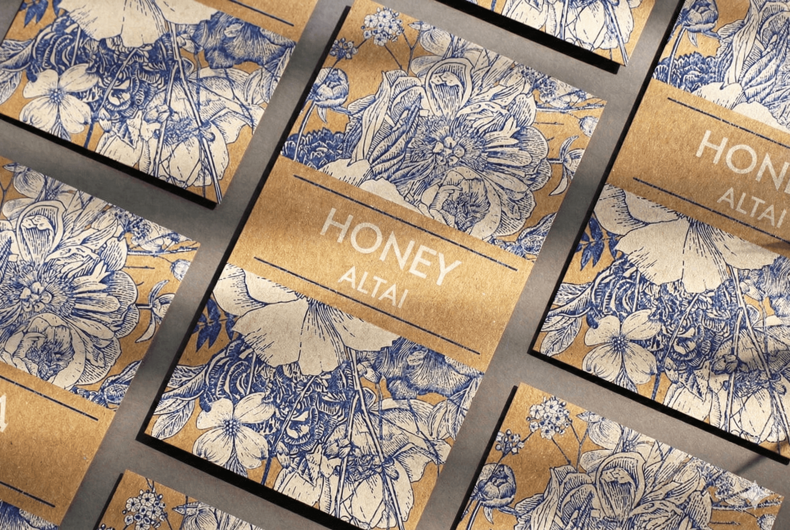 Business cards for "Altai Honey" printed on designer paper, kraft paper with white ink printing, digital printing.