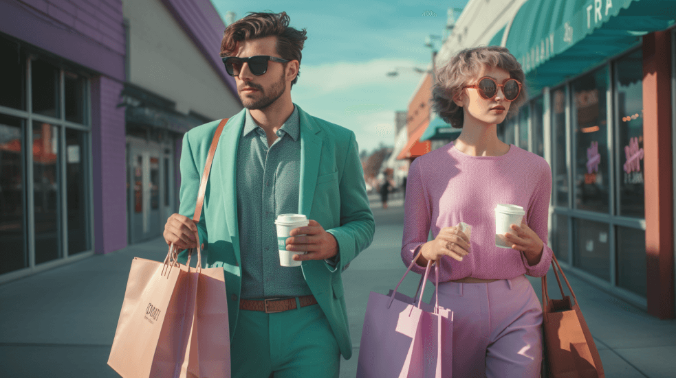 A young couple walks down the street