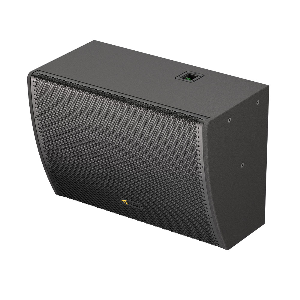 Black professional audio speaker with metal grill