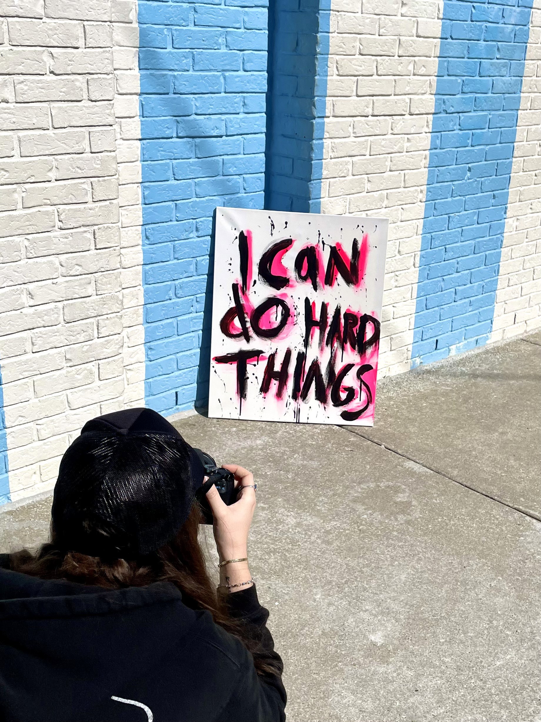 Abstract painting reading "I can do hard things"
