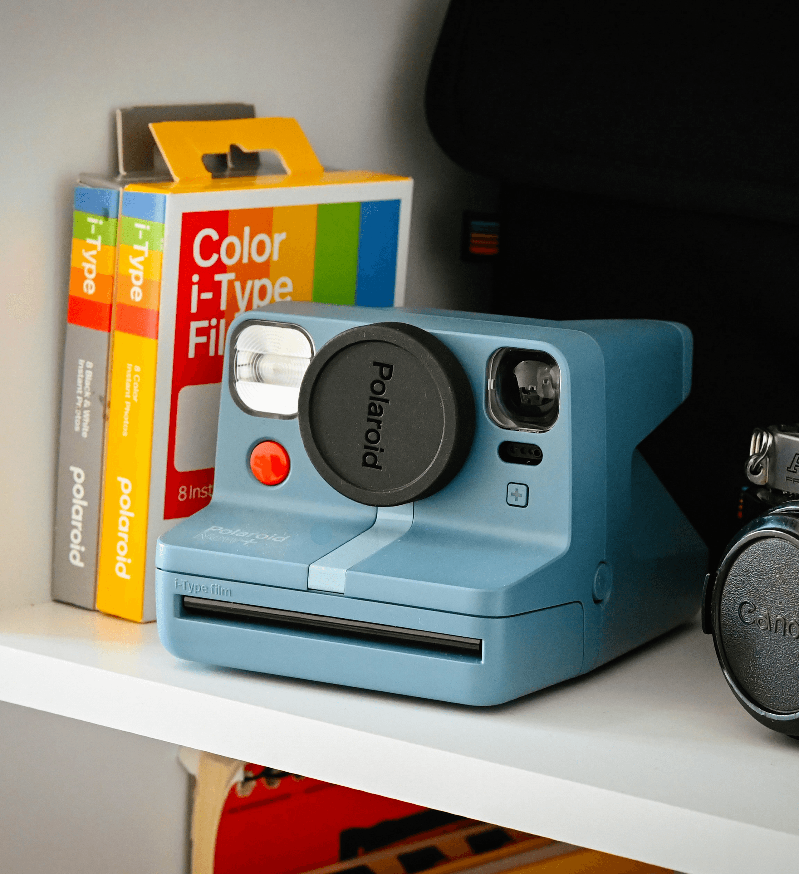 Blue Polaroid camera