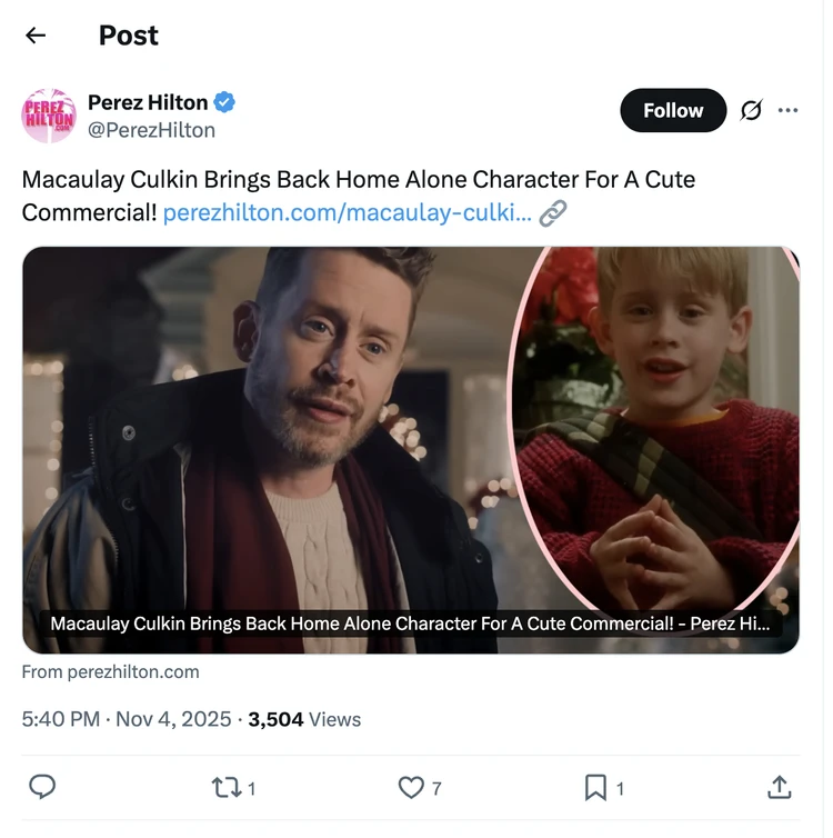 screenshot from a Perez Hilton twitter (x)