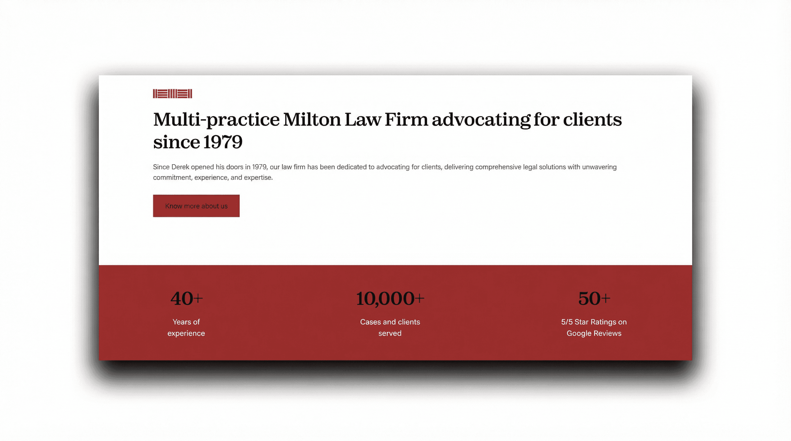 Milton lawyer website Halton Hills portfolio - law firm experience stats by DAWebDesigns