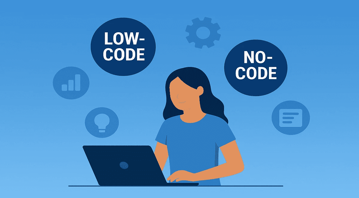 Artonest Design Studio illustration of no-code and low-code website development services in 2026, showing the future of web development and digital platforms