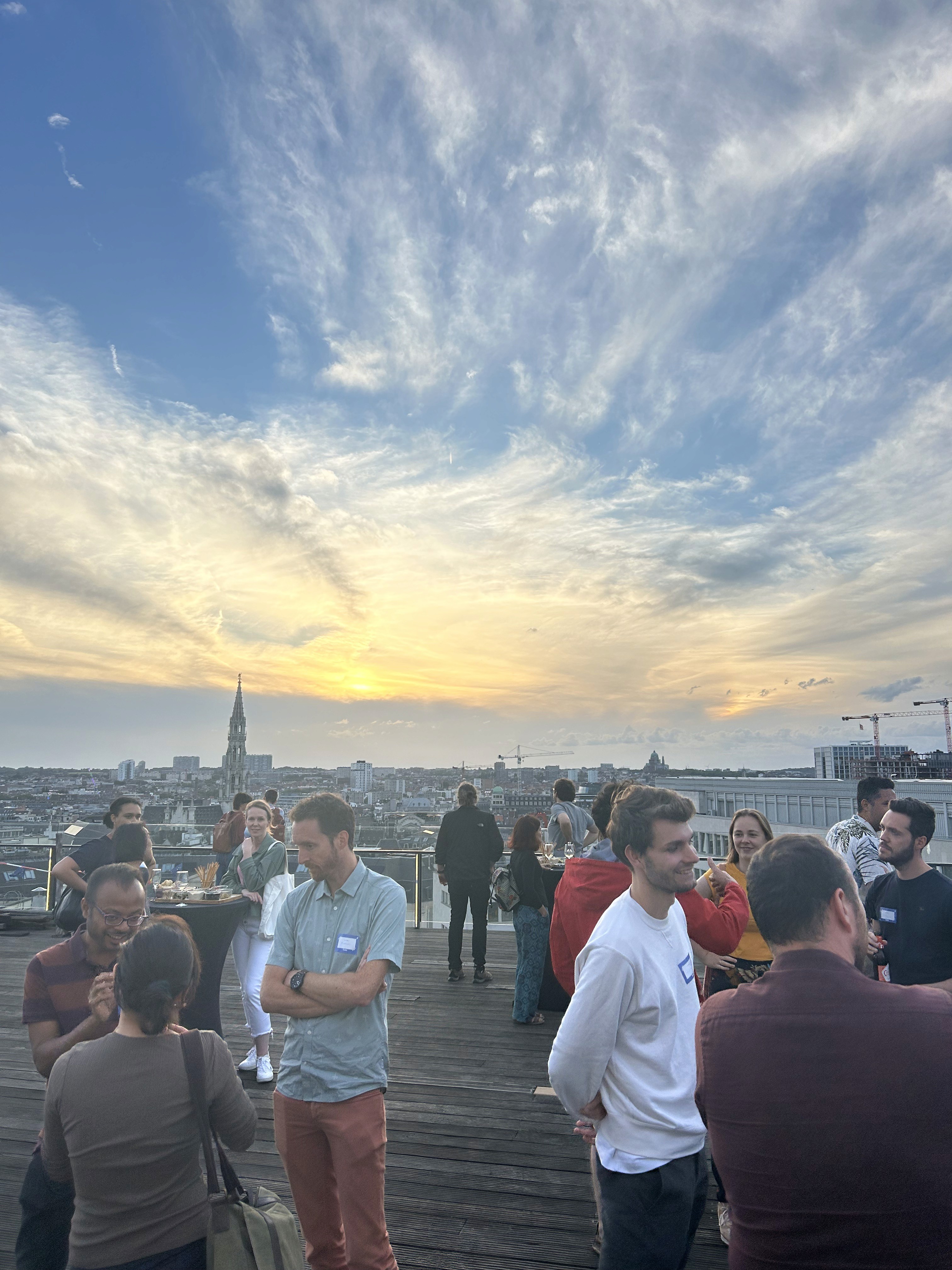 people networking on the rooftop during an AI Talks superlinear