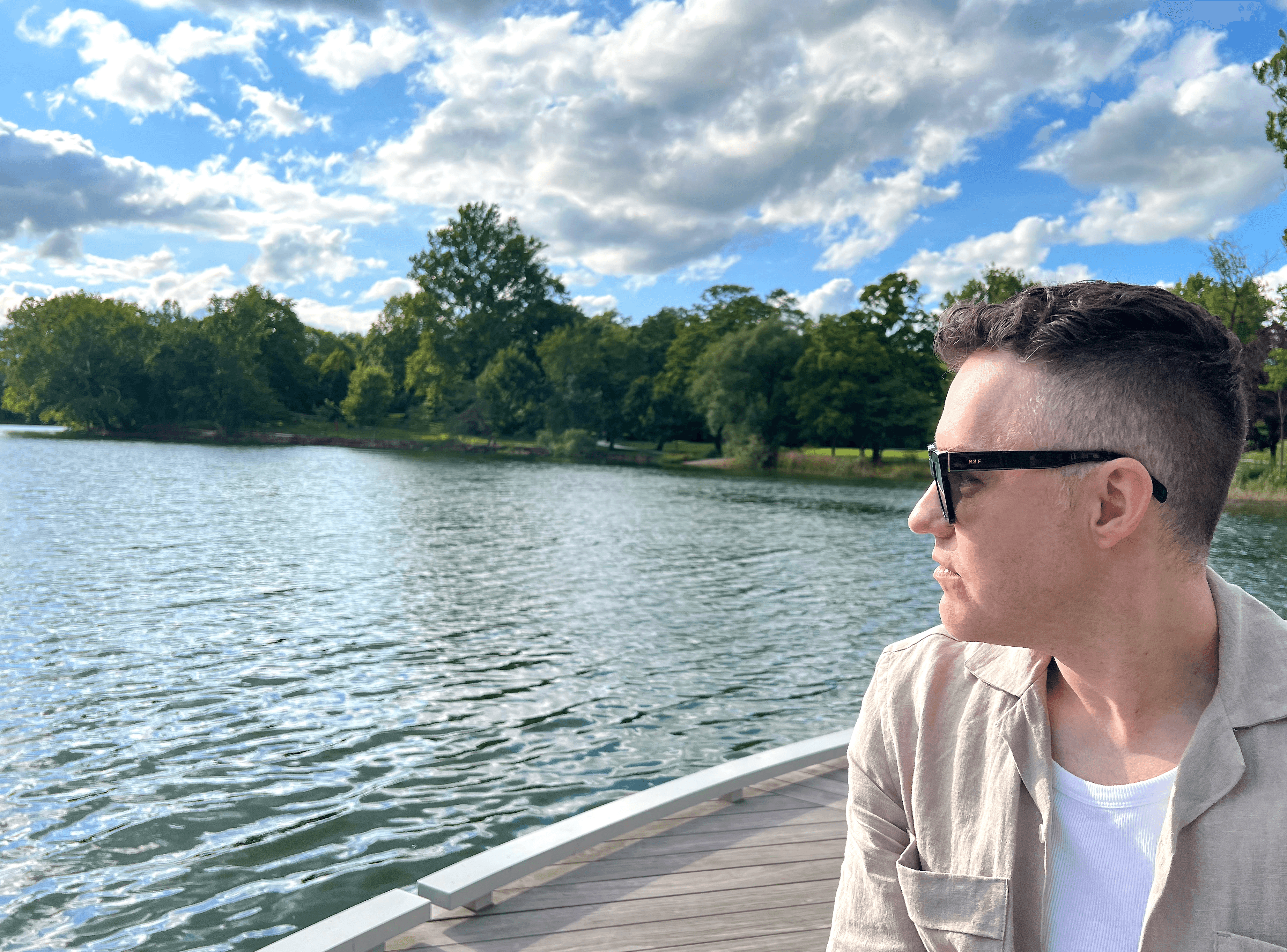 profile of me staring out at the lake