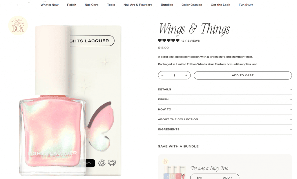 Lights Lacquer ecommerce sidebar