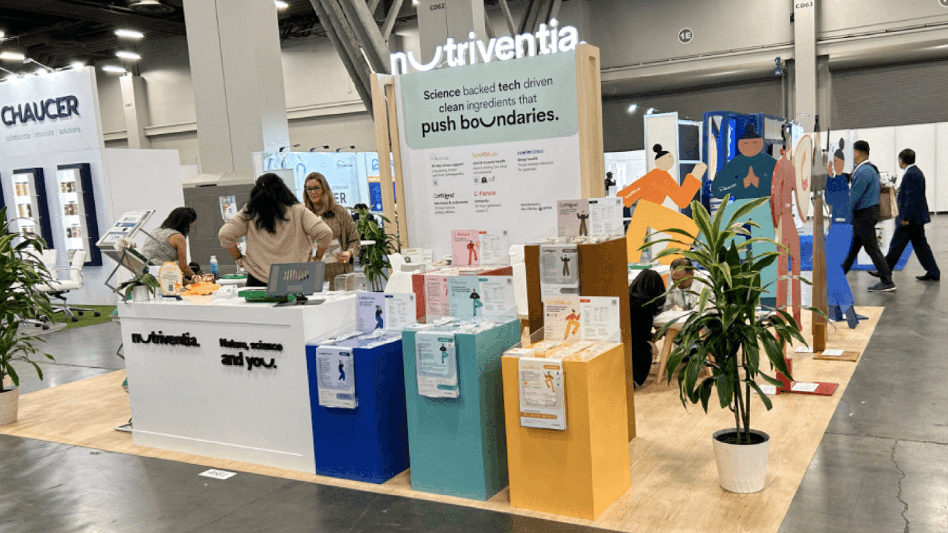 Nutraceutical and supplement industry trade show booth designed for contract manufacturing consultations and ingredient sampling discussions